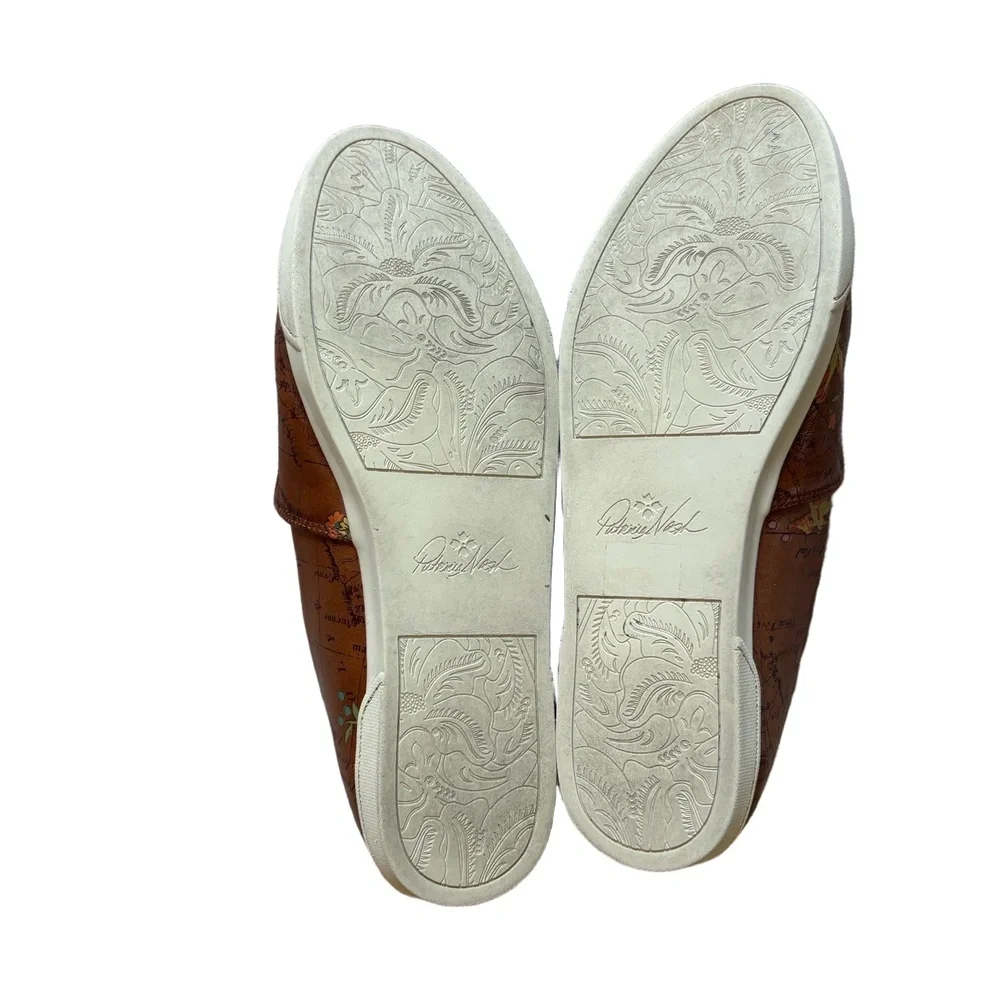 Patricia Nash Loafers Women Size 8.5 Brown Pointed Toe Floral Map Boho